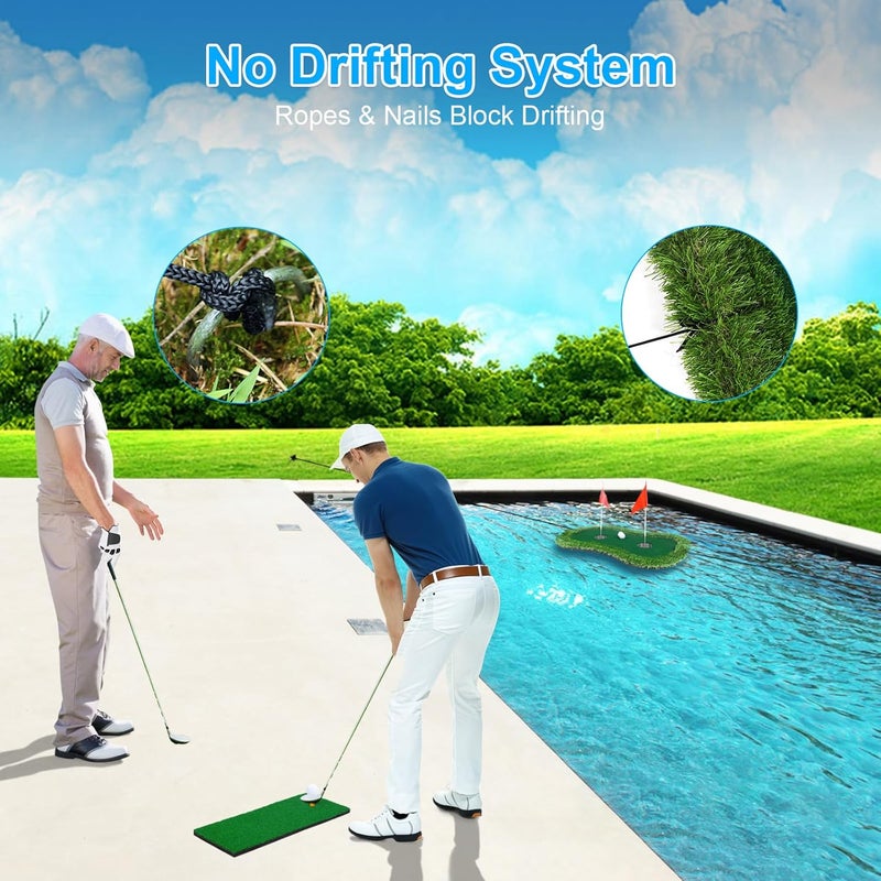 Chriiena Floating Golf Green for Pool/Lake, Floating Chipping Mat with Ball Retriever & Anti-Drift Ropes - Stable Golf Putting Practice Game Set for Golfers - Image 5